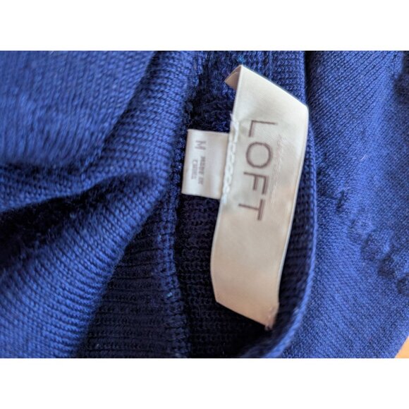 Loft Womens Royal Blue Textured 3/4 Sleeve Sweater Medium Lightweight Wool - Picture 4 of 5